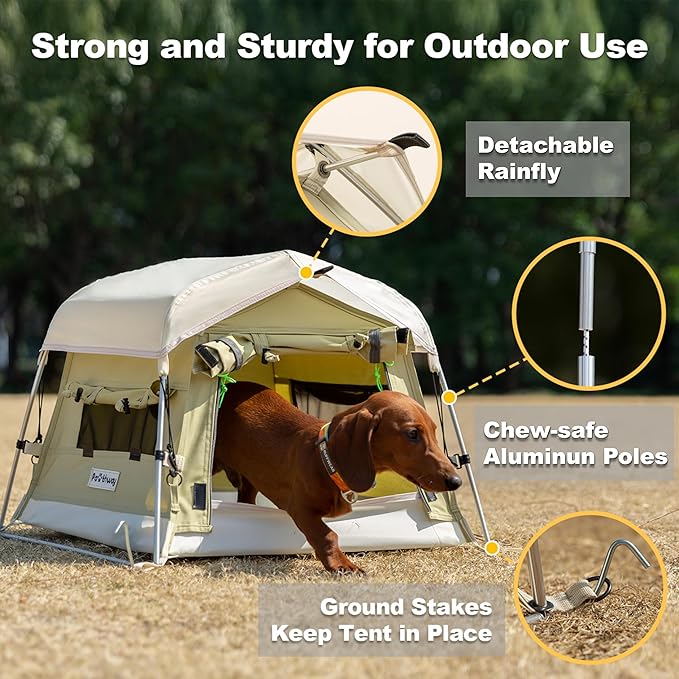 Dog Tent Cotton Fabric, Aluminum Poles and Camping Mat, Outdoor Weatherproof, Dog House Outdoor, Breathable with 2 Side Windows, Portable and Collapsible (Green, Small)-PurrikoPets