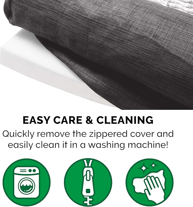 Furhaven Orthopedic Dog Bed for Large Dogs w/ Removable Bolsters & Washable Cover, For Dogs Up to 125 lbs - Luxe Faux Fur & Performance Linen Sofa - Charcoal, Jumbo Plus/XXL-PurrikoPets