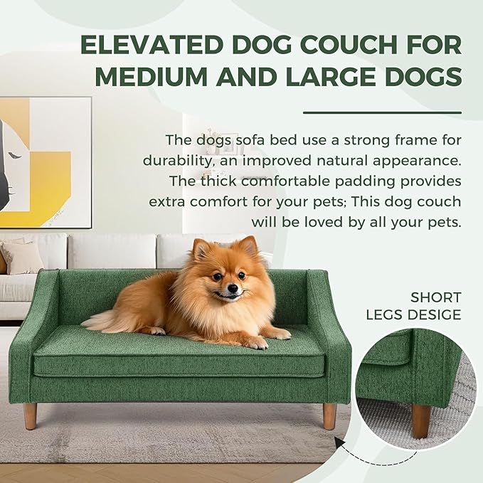 Dog Sofa Couch for Medium to Large Dogs, Durable Pet Sofa with Washable Fabric, Elevated Mini Dog Bed with Wooden Legs for Medium and Large Dogs, Dark Grey-PurrikoPets