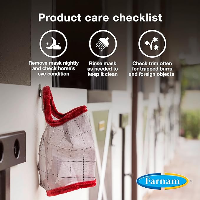 Farnam SuperMask II Fly Mask Without Ears for Foals, Full Face Coverage and Eye Protection from Insect Pests, Structured Classic Styling Mesh with Plush Trim, Foal Size-PurrikoPets