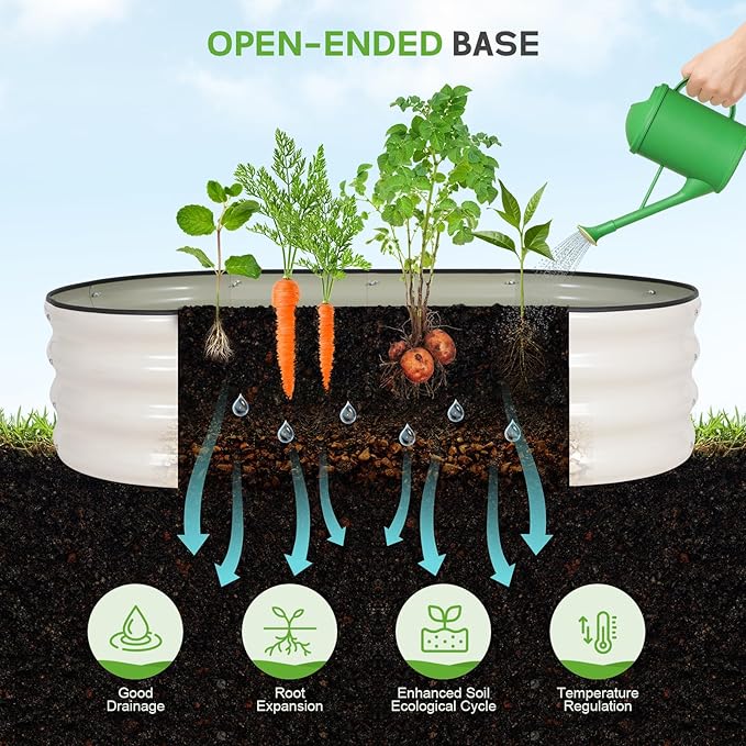 Galvanized Raised Garden Bed Outdoor - 4×2×1ft Planter Raised Beds for Gardening | Oval Metal Garden Planter Box with Safety Edging and Gloves for Vegetables Fruits and Flowers - White-PurrikoPets
