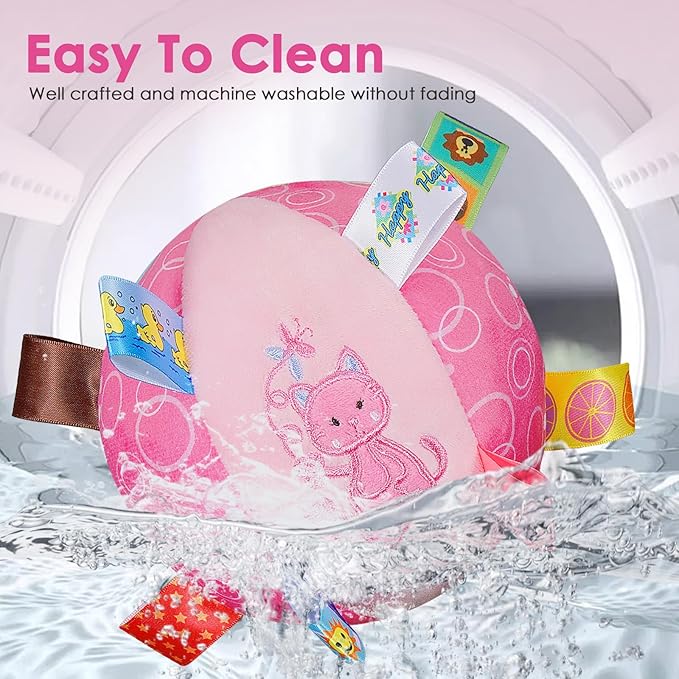 Dog Squeaky Plush Toy with Straps, 6-Inch Soft Stuffed Ball with Cotton Material and Bell Built-in, Pet Interactive Fetch Toy for Small to Large Dog-PurrikoPets