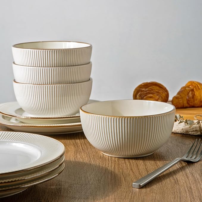 GBHOME Ceramic Dinnerware Sets,18 pcs Embossed Elegant Stoneware Plates and Bowls Sets, Housewarming Wedding Gift | Dishwasher & Microwave Safe | Dishes Set Service for 6-PurrikoPets
