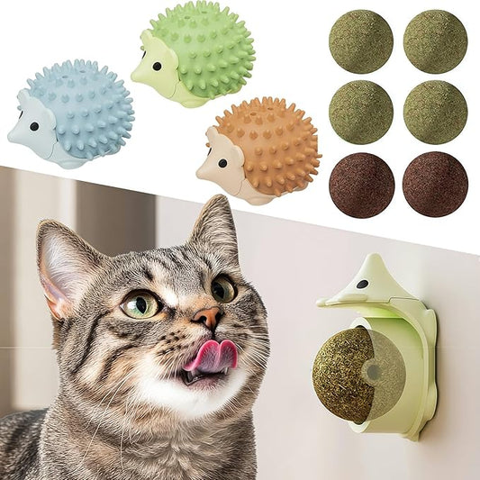6 Pcs Catnip Ball Toys with Rubbing Shell, Lickable Roller Catnip Toys for Cats Chew, Edible and Refillable Kitten Toys, Teeth Cleaning Dental Indoor Cat Treats Toys, 3 Shells 6 Balls-PurrikoPets
