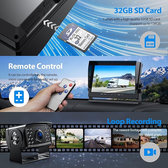 10" HD Backup Camera System Kit, Loop Recording Large Monitor with Wired Rear View Camera, IR Night Vision Waterproof Camera with Safe Parking Lines for Bus, Semi-Truck, Trailer, RV, BY102A-PurrikoPets
