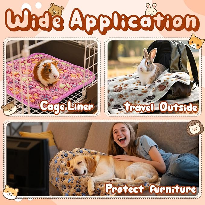 3 Pcs Washable Guinea Pig Blankets Absorbent Small Animal Fleece Bedding Cage Liners Reusable Pet Pee Pad Sleep Mat Pad Cover for Hamster Ferret Rabbit Chinchilla Hedgehog (Multi, Muitisize)-PurrikoPets