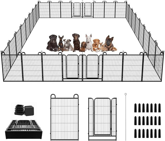 Dog Playpen Outdoor 32 Panels Heavy Duty Dog Fence 40" Height Anti-Rust with Doors Portable for RV Camping Yard, Total 71FT, 406 Sq.ft, Snowy Black-PurrikoPets