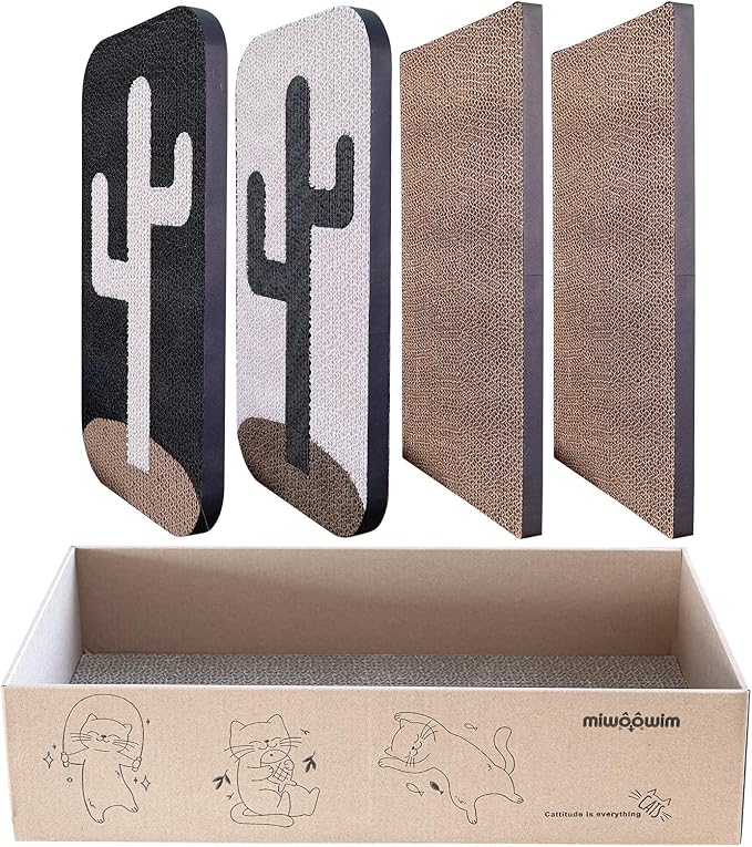 4 Pcs Cat Scratcher Wall Mounted Scratch Pad +Cat Scratcher Box Door Cat Nail File Scratcher for Wall Modern Cute Cardboard Vertical Cat Scratching Post, Furniture Protector-PurrikoPets