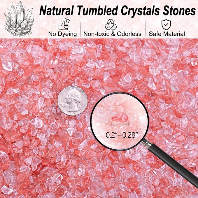 3 Lb Watermelon Tourmaline Quartz Crystal Chips Bulk, 5-7mm Natural Tumbled Crushed Stones Red Healing Crystal Chips Bulk Gemstones for Vase Fillers, Aquarium and Home Decoration-PurrikoPets
