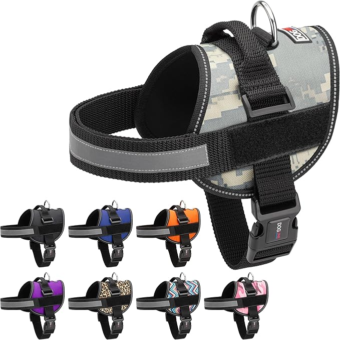 Dogline Dog Harness, Reflective No-Pull Adjustable Vest with Handle for Walking, Training, Breathable, No - Choke Harness for Small, Medium or Large Dogs Room for Patches Girth 33"-46" in Urban Camo-PurrikoPets