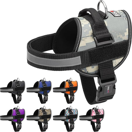 Dogline Dog Harness, Reflective No-Pull Adjustable Vest with Handle for Walking, Training, Breathable, No - Choke Harness for Small, Medium or Large Dogs Room for Patches Girth 33"-46" in Urban Camo-PurrikoPets