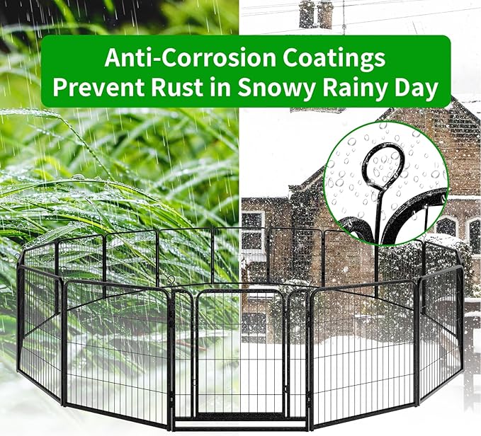 Dog Playpen Outdoor Extra Wide 16 Panels Heavy Duty Dog Fence 32" Height Anti-Rust with Doors Portable for RV Camping Yard, Total 42FT, 140 Sq.ft, Snowy Black-PurrikoPets