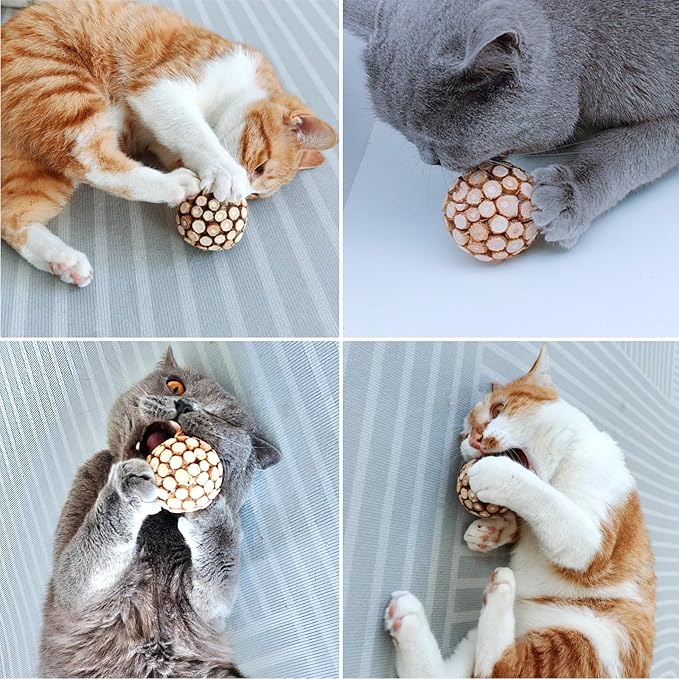 3PCS Cat Ball Toy,Silvervine Ball with Catnip Gall Fruit silvervine Sticks Powder Inside,Catnip Toys for Indoor Cats,Kitten Cleaning Teeth Cat Chew Toy-PurrikoPets