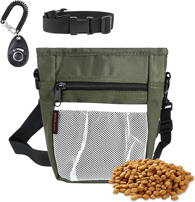 Dog Treat Pouches for Pet Training with Magnetic Closure Treat Pouches for Pet Training,Large Dog Treat Training Pouch and Dog Clicker,Training Treat Pouch Built-in Poop Bag Dispenser-Green-PurrikoPets