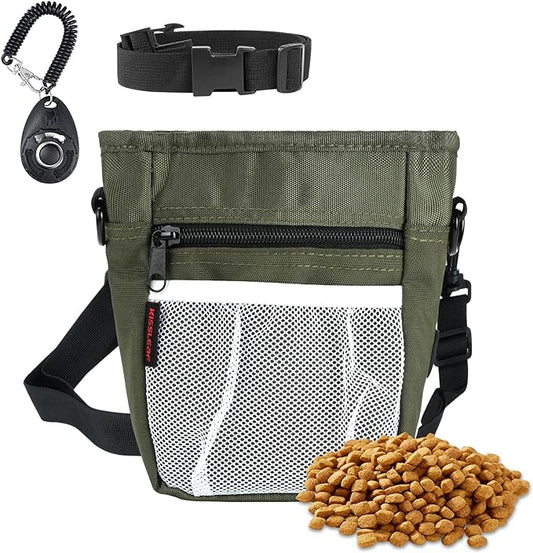 Dog Treat Pouches for Pet Training with Magnetic Closure Treat Pouches for Pet Training,Large Dog Treat Training Pouch and Dog Clicker,Training Treat Pouch Built-in Poop Bag Dispenser-Green-PurrikoPets