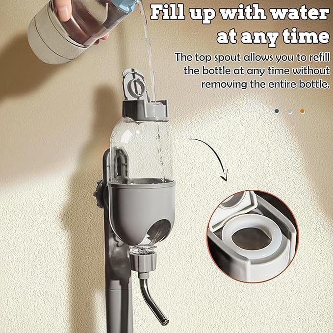 Fhiny Dog Water Feeder Bottle with Stand, Dispenser Automatic Water Food Bowl for Cage Leak-Proof No-Drip Adjustable Raised Pet Slow Water Bottle Dog Kennel Durable Drinker Container-PurrikoPets