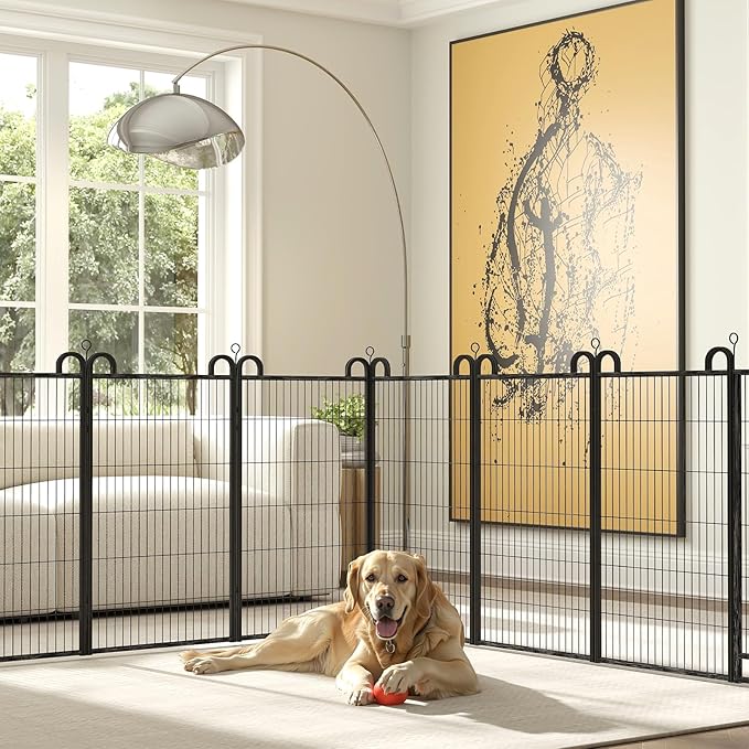 Dog Playpen Outdoor 12 Panels Heavy Duty Dog Fence 47" Height Anti-Rust with Doors Portable for RV Camping Yard, Total 27FT, 58 Sq.ft, Snowy Black-PurrikoPets