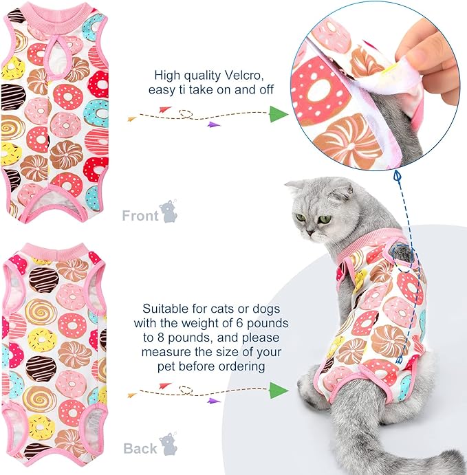 4 Pieces Cat Recovery Suits Body Wraps Breathable Kittens Recovery Clothes for Cats Small Dogs Abdominal Weaning(Banana, Football, Strawberry, Donut,M)-PurrikoPets