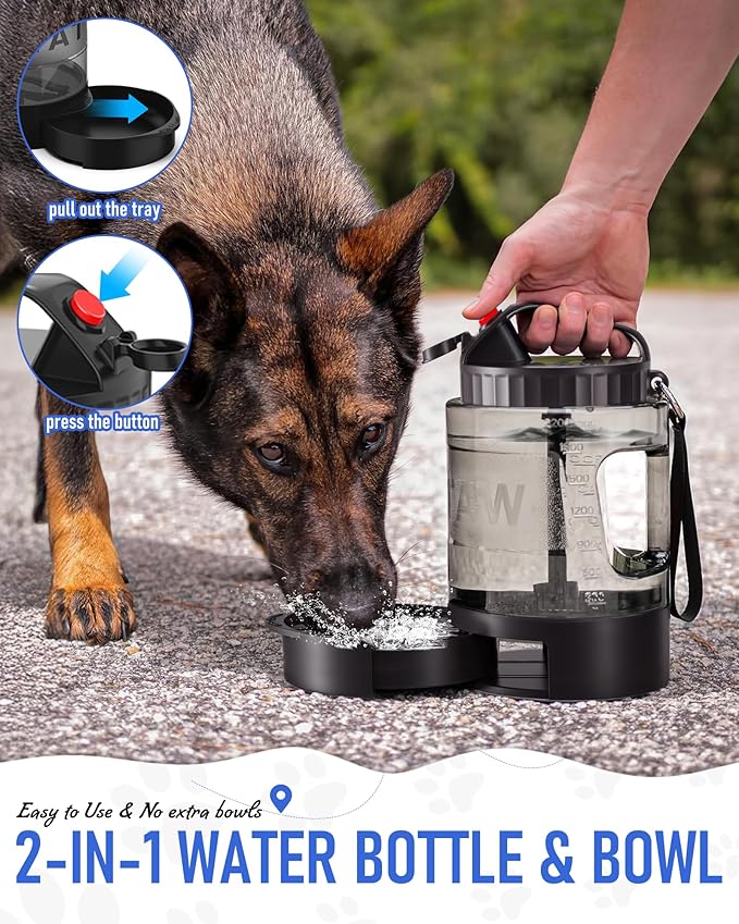 Dog Water Bottle Travel Bowl, 77oz Large Portable Dog Water Bowl Dispenser, Leakproof Pet Drinking Bottle Dispenser for Hiking Camping Walking Travelling Beach Car Trips, BPA Free, Black-PurrikoPets