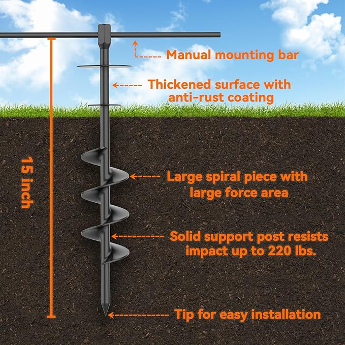 Dog Tie Out Stake, Heavy Duty Dog Tie Out Stake for Large Dogs up to 210 lbs, Ground Anchor for a Dog Cable, Leash, Lead Tether, Dog Accessories Trampoline Stakes 1-Pack (Black)-PurrikoPets