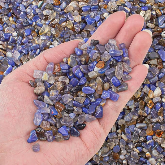 3 Lb Blue Agate Polished Tumbled Stones Chips, Aquarium Gravel Rocks Natural Decorative Pebbles Marbles for Aquarium, Vase Fillers, Succulent Plants Decor-PurrikoPets