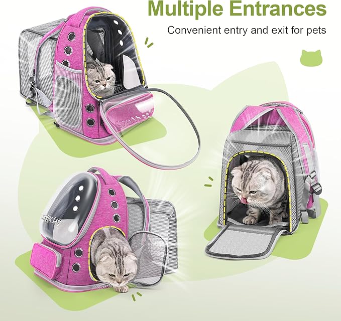 Expandable Cat Backpack,Cat Bubble Backpack Carrier for Carrying Cats, Pets and Small Dogs,Airline-Approved,Designed for Travel, Hiking, Walking,Car （Pink-PurrikoPets