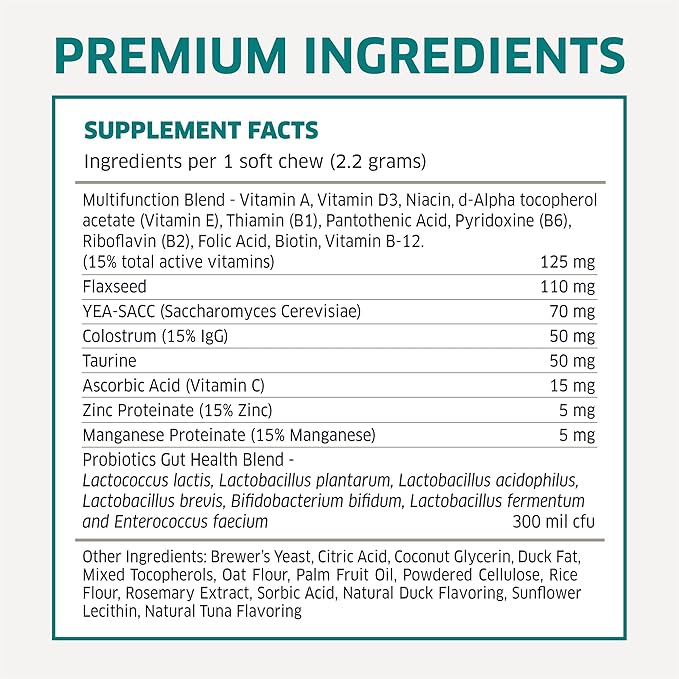 Dog Multivitamin - Dog Vitamins and Supplements - Digestive Enzymes & Probiotics - Probiotics for Dogs - for Skin and Coat Allergies - Immune System & Overall Health - 120 Soft Chew Dog Treats-PurrikoPets