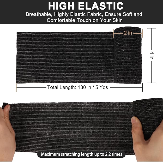 24 Pack Self Adhesive Bandage Wrap, 4” x 5 Yards Cohesive Medical Tape Elastic Grip Tape Black Sports Tape Athletic for Ankle, Wrist Sprains, Pet First Aid (Black, 4 Inch)-PurrikoPets