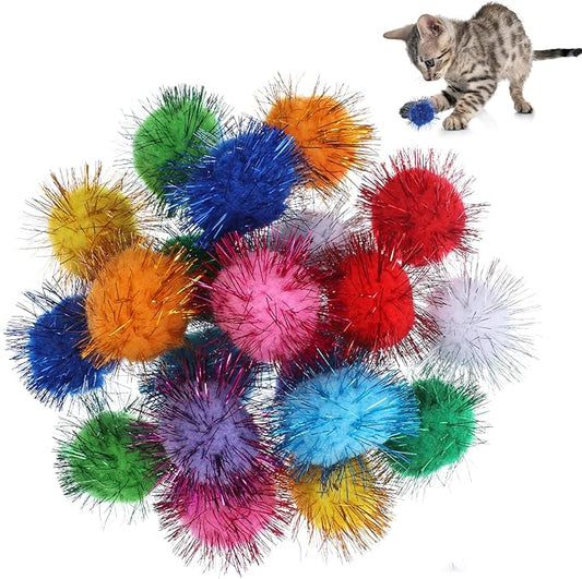 40 Pcs Pom Pom Balls for Kittens Colorful Pompom Balls for Cats Sparkle Ball for Cats Interactive Cat Toy Set for Exercise and Entertainment-PurrikoPets