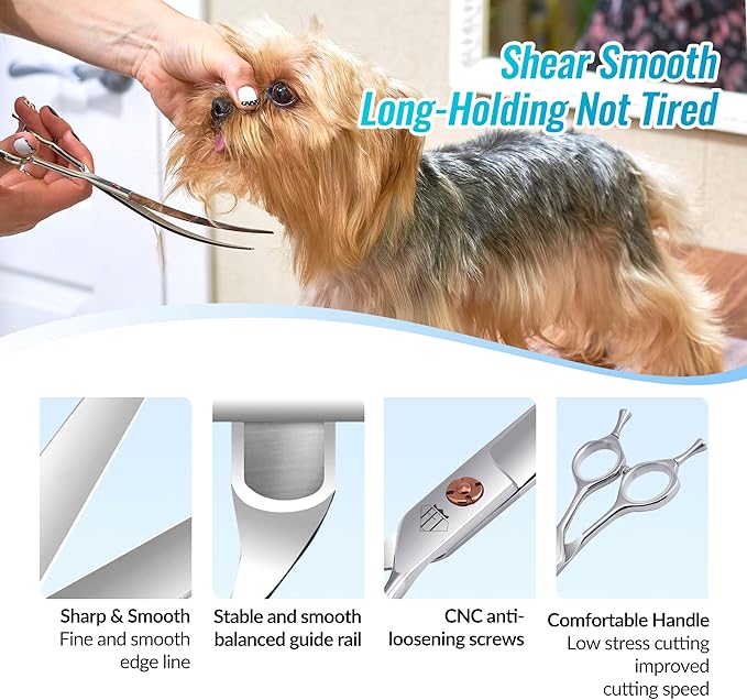 Dog Grooming Scissors: 7.0 inch Curved Pet Shears Made Of Japanese 440C Advanced Stainless Steel Professional Grooming Scissors for Dogs Cats and Other Pets-PurrikoPets