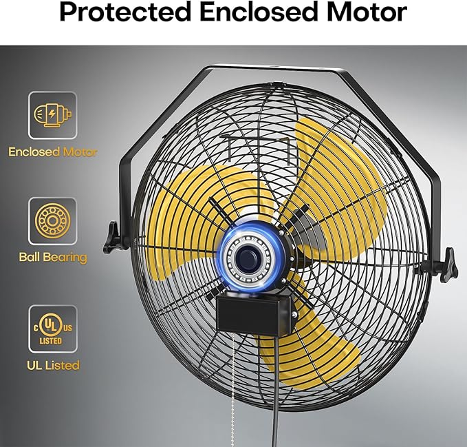 18 Inch Industrial Wall Fan, 4800 CFM Metal Wall Mount Fans with Poweful Motor, 3 Speed, Heavy Duty Fan Indoor for Covered Patio, Greenhouse, Gazebo, and Garage, UL Listed-PurrikoPets