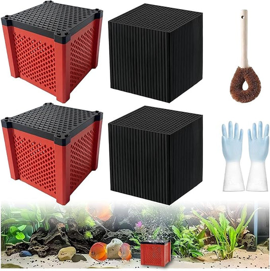 2 PCS 2026 New Pure Cube Water Trough Filter 2.0, Eco-Aquarium with Honeycomb Charcoal, Super Strong Filtration Activated Carbon Filter Media for Fish Tanks, Horse Troughs, Ponds & Livestock Tanks-PurrikoPets