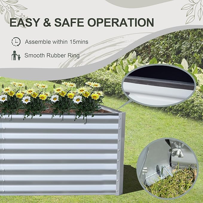 Domi Raised Garden Beds Outdoor, 6x3x2ft Thickening Tall Metal Rectangular Deep Root Box Planter for Vegetables, Flowers, Herbs, and Succulents 2" Deep w/ 256 Gallon Capacity - Silvery-PurrikoPets