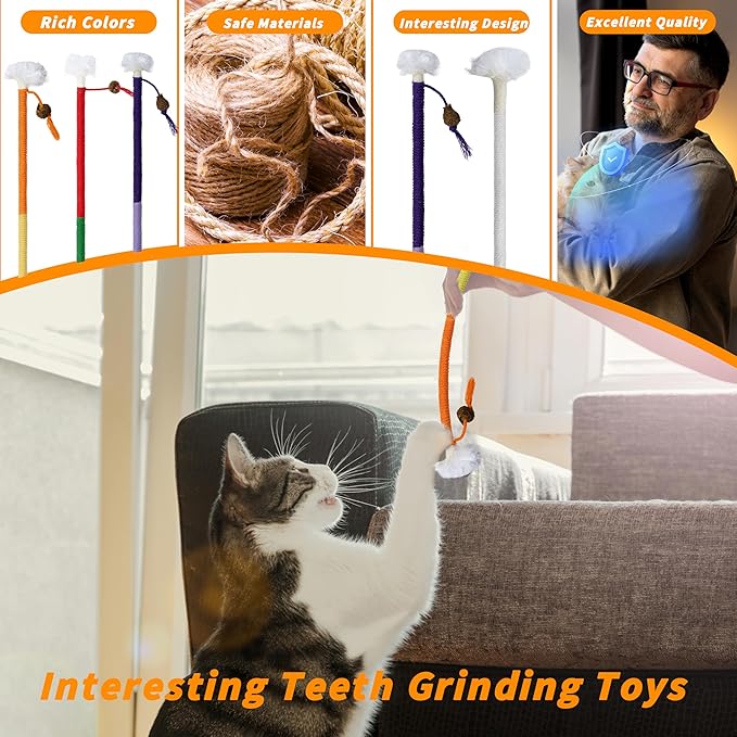 3pcs Safe Cat Rope Toy,Teeth Clean Toy for Cat, Cat Chew Toys for Indoor Cat,Kitten Interactive Toys-PurrikoPets