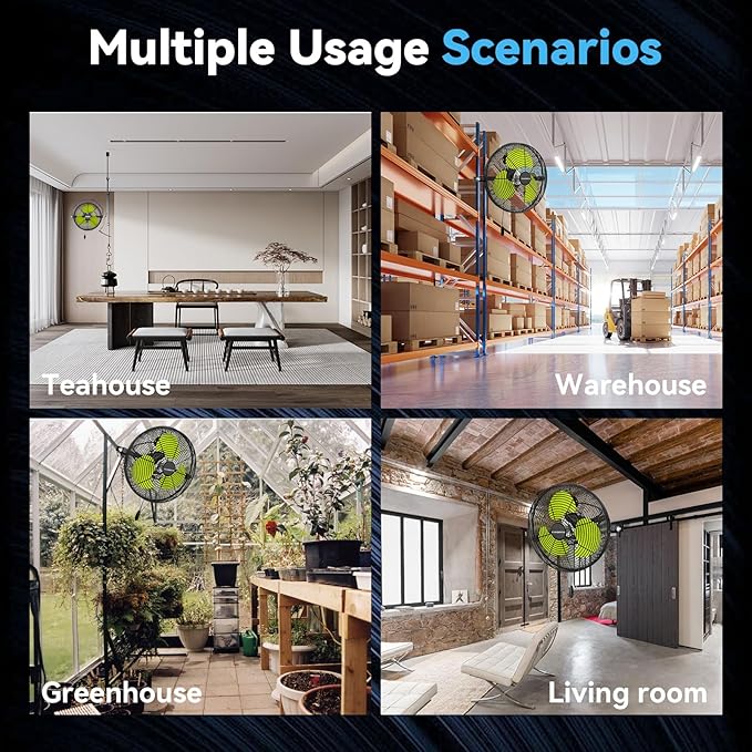 12 IN High Velocity Wall Mount Fan, 3 Speed Industrial Wall Fan with Sealed Motor, 2500 CFM Adjustable Air Circulator for Garage, Commercial, Greenhouse, Warehouse & Gazebo Use, UL Listed-PurrikoPets