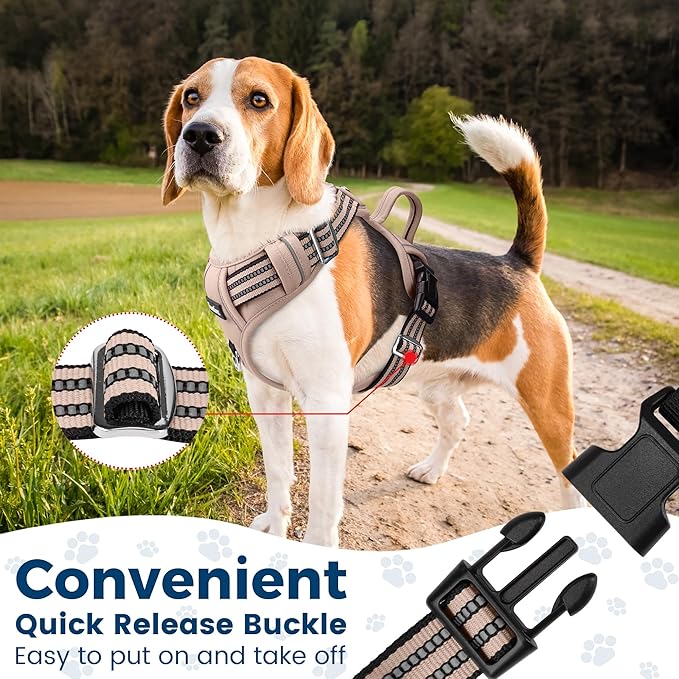 Funfox Dog Harness No Pull, Adjustable Pet Vest Harness, Super Soft Material with Vertical Handle Easy Control, Reflective Night Walking, 2 Leash Clips for Small Sized Dogs, Brown, S-PurrikoPets