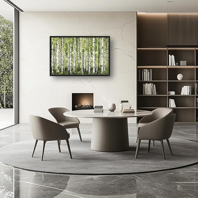 Extra Large Birch Tree Framed Wall Art for Living Room,Oversized Green Aspen Trees Forest Pictures Wall Decor,Canvas Print Painting Modern Artwork Bedroom Office Bathroom 36L" x 24W"-PurrikoPets