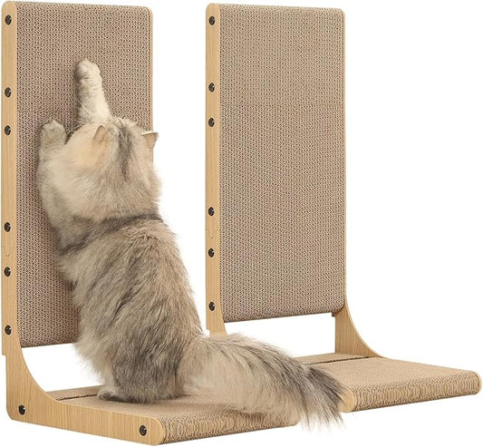 2-Pack Cat Scratching Board, 25.6'' Tall Cardboard L Shape Vertical Cat Scratchers for Indoor Cats, Cat Scratching Post for Wall and Couch, Large-PurrikoPets