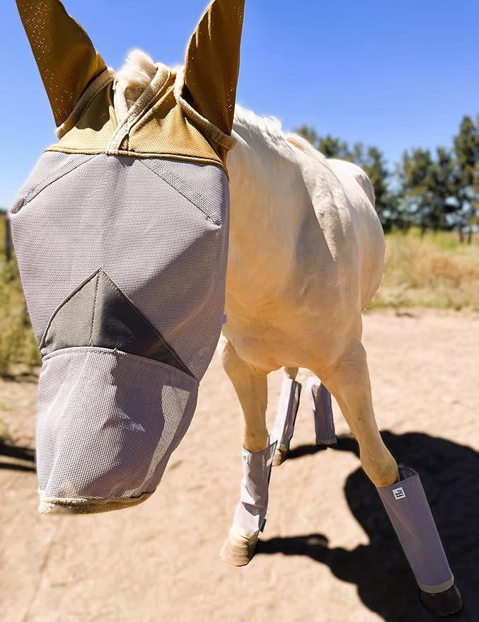 Fly Masks for Horses. Stops Sunburn, 70% Uv-Block. Breathable Fly Mask for Equines, Durable, Comfortable Fit for All-Day Protection. Horse Size, Fly Mask with Ears and Nose-PurrikoPets
