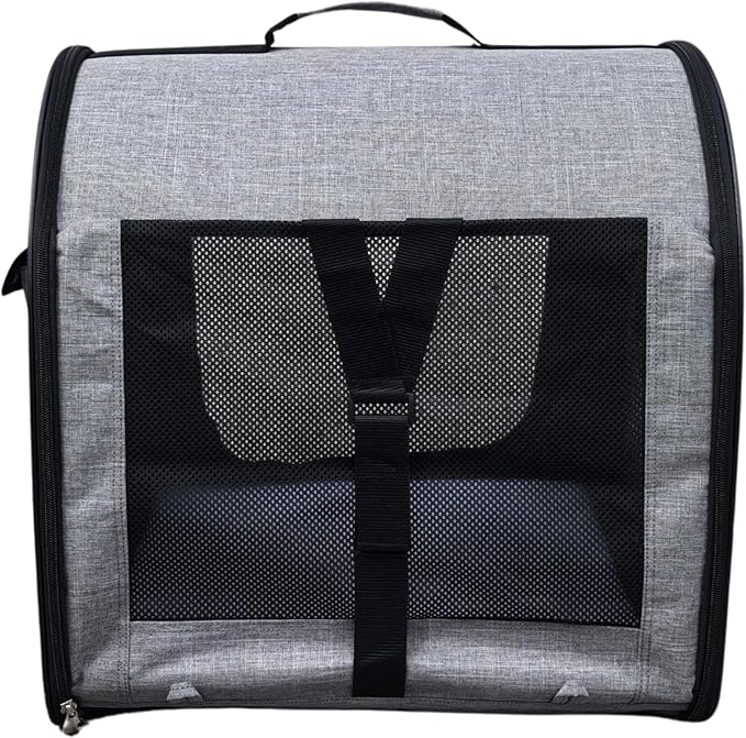 Fabric Portable Pet Kennel/Shelter, Single, Gray, 20"x20"x19.5" - Car Seat-Belt Fixture Included-PurrikoPets