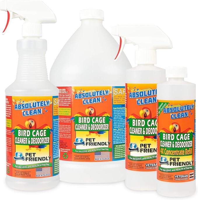 Absolutely Clean Amazing Bird Cage Cleaner and Deodorizer - Just Spray/Wipe - Safely & Easily Removes Bird Messes Quickly and Easily - Made in The US - Fragrance Free - 16oz (Pack of 2)-PurrikoPets