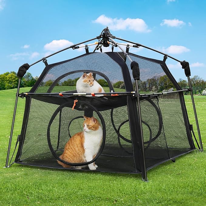 Extra Large Catio Outdoor Cat Enclosure Rywell 2-Tier Cat Tent for Patio, Balcony, Indoor & Camping, Foldable Outdoor Cat Playpen with Windows, Weatherproof Sunproof (Carry Bag Included)-PurrikoPets