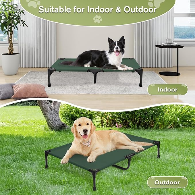 Elevated Dog Bed 42 Inch - Breathable Raised Pet Bed for Large Dogs, Waterproof Dog Cot Bed Easy to Assemble, Durable Portable Pet Cot with Non-Slip Feet, Green-PurrikoPets