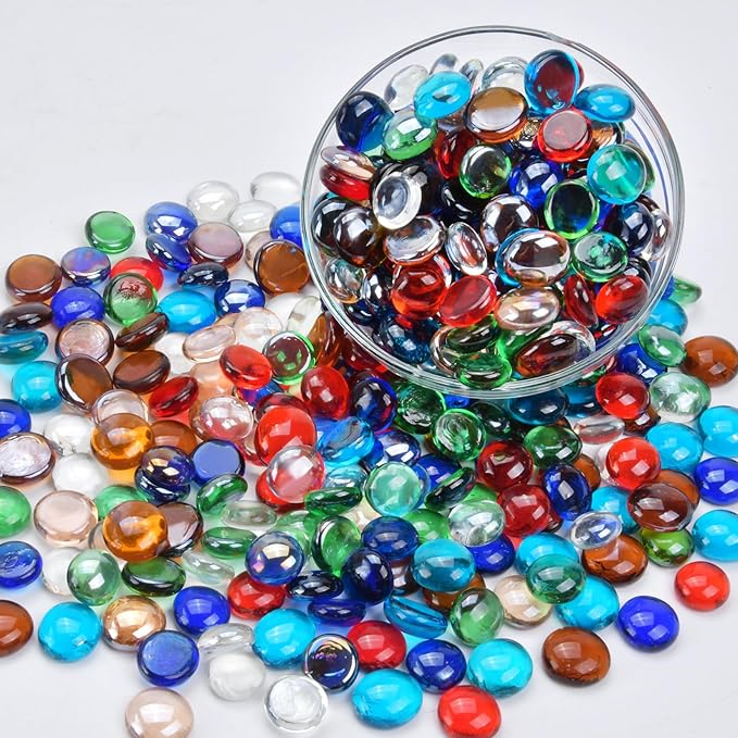 5LB Mixed Color Flat Glass Marbles for Vases, Mancala Stones Gemstone Beads Vase Filler Decorative Glass Pebbles for Fish Tank, DIY Crafts, Mosaics, Aquarium Decor Rocks, Candle Holders-PurrikoPets