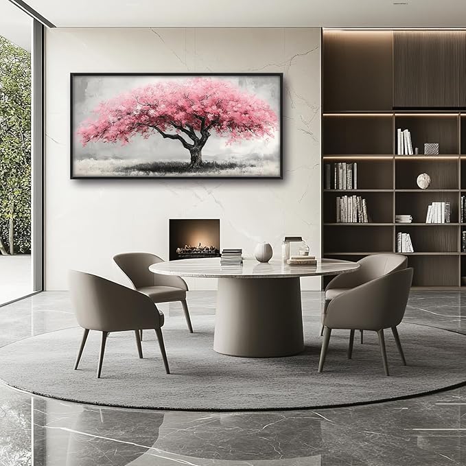 Extra Large Framed Pink Tree Wall Art,Abstract Tree of Life Wall Decor,Pink and Grey Pictures for Living Room,Canvas Print Painting Modern Artwork Bedroom Office Bathroom Home Decor 60L x30W-PurrikoPets