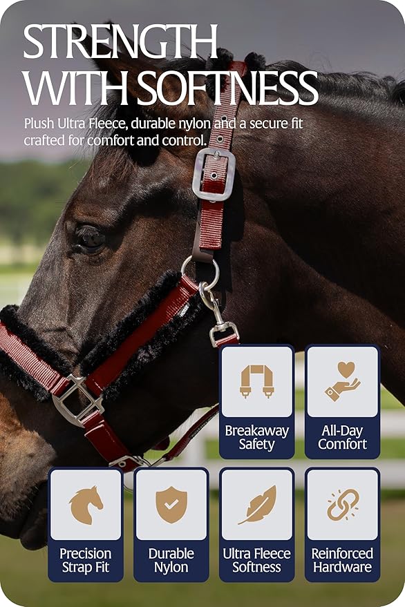 Equinavia Valkyrie Soft Ultra Fleece Padded Adjustable Breakaway Horse Halter - Wine Red/Black - Cob-PurrikoPets