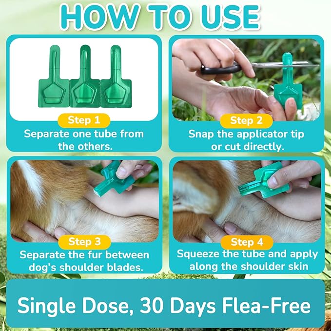 Flea and Tick Prevention for Dogs, 6-Month Supply Dog Flea and Tick Treatment Drops, Topical Fast-Acting Dog Treatment for Medium Dogs Up to 23 to 44 lbs-PurrikoPets