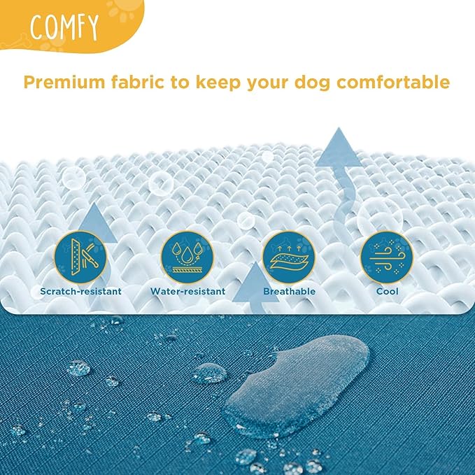 Folding Raised Dog Cot, Large Outdoor Elevated Dog Bed, Cooling Chew Proof Pet Cots Bed, Portable, Heavy Duty Up to 160 lbs, Pet Cot for Camping, Home, Dark Blue, 43"x27"x7"-PurrikoPets