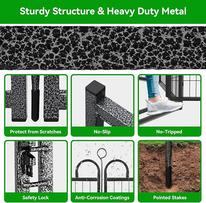 Dog Playpen Outdoor 32 Panels Heavy Duty Dog Fence 40" Height Anti-Rust with Doors Portable for RV Camping Yard, Total 71FT, 406 Sq.ft, Snowy Black-PurrikoPets