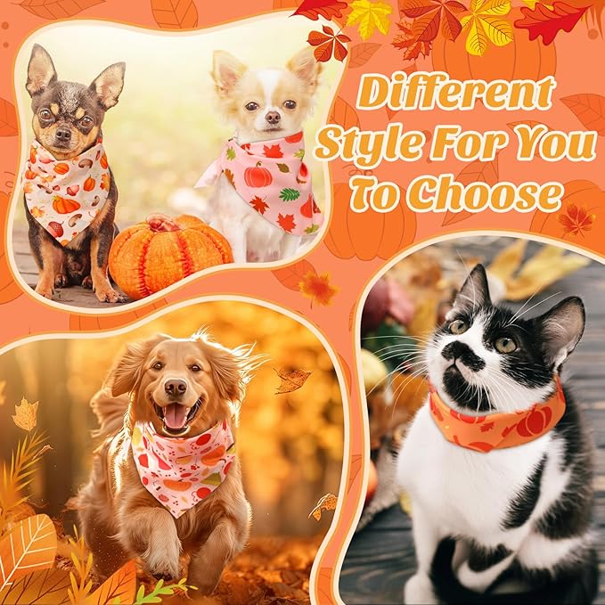 Abbylike 50 Pcs Fall Dog Bandanas Bulk Pumpkin Bandanas for Dogs Triangle Kerchief Bibs Scarf for Small Medium Large Pets Autumn Thanksgiving Costume Accessories, 25 Styles (25.6 x 17.7 x 17.7 Inch)-PurrikoPets